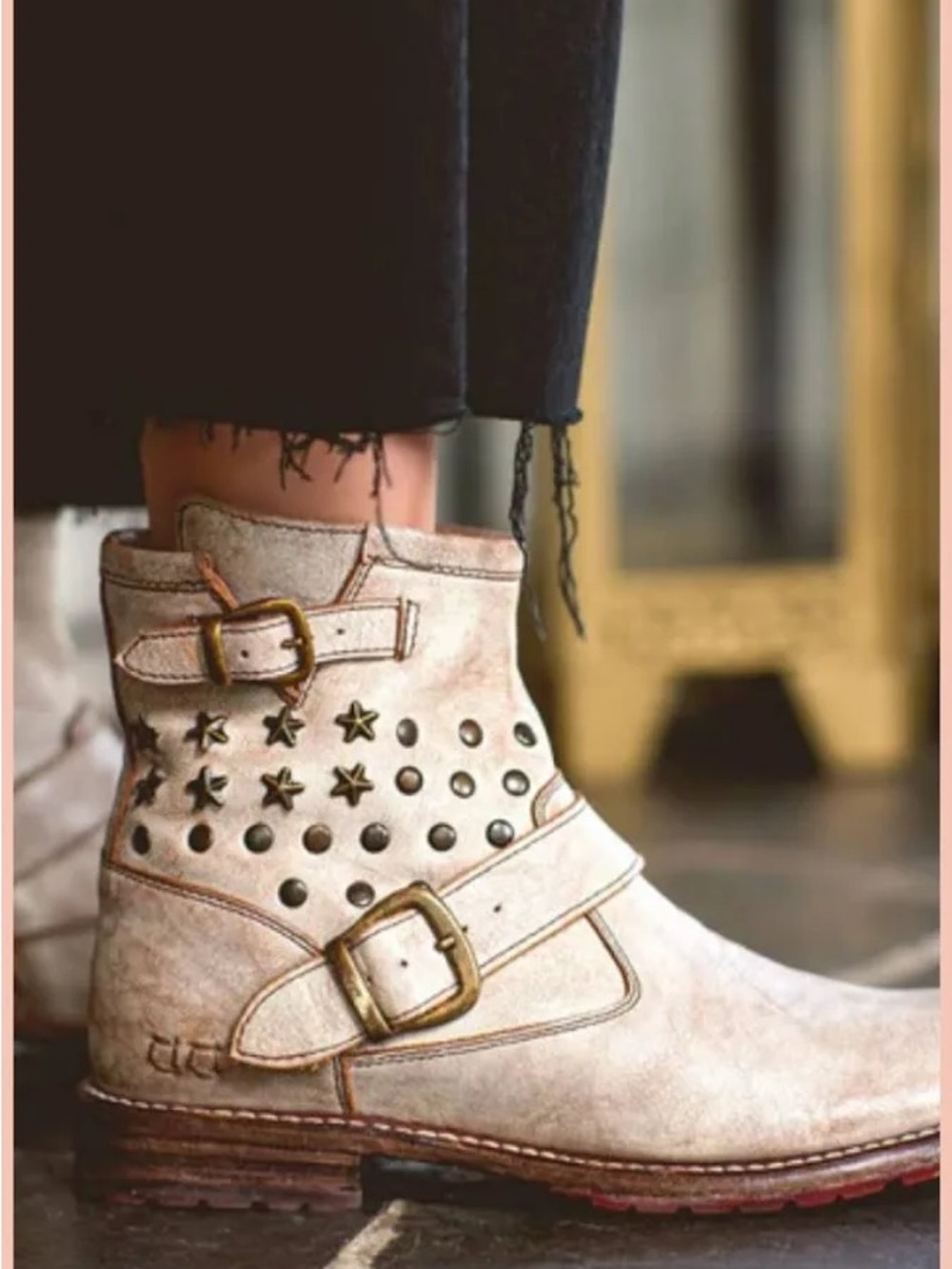 Bed Stu White Leather Ankle Boots